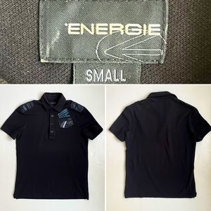 Energie Short Sleeve Polo Men's Small Cotton, Black, 4 Button Placket, Pocket